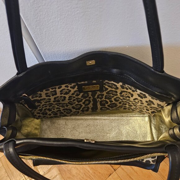 Vintage Furla Black Leather Trapeze Bag with Tiger Print & Gold Lining - Picture 6 of 7
